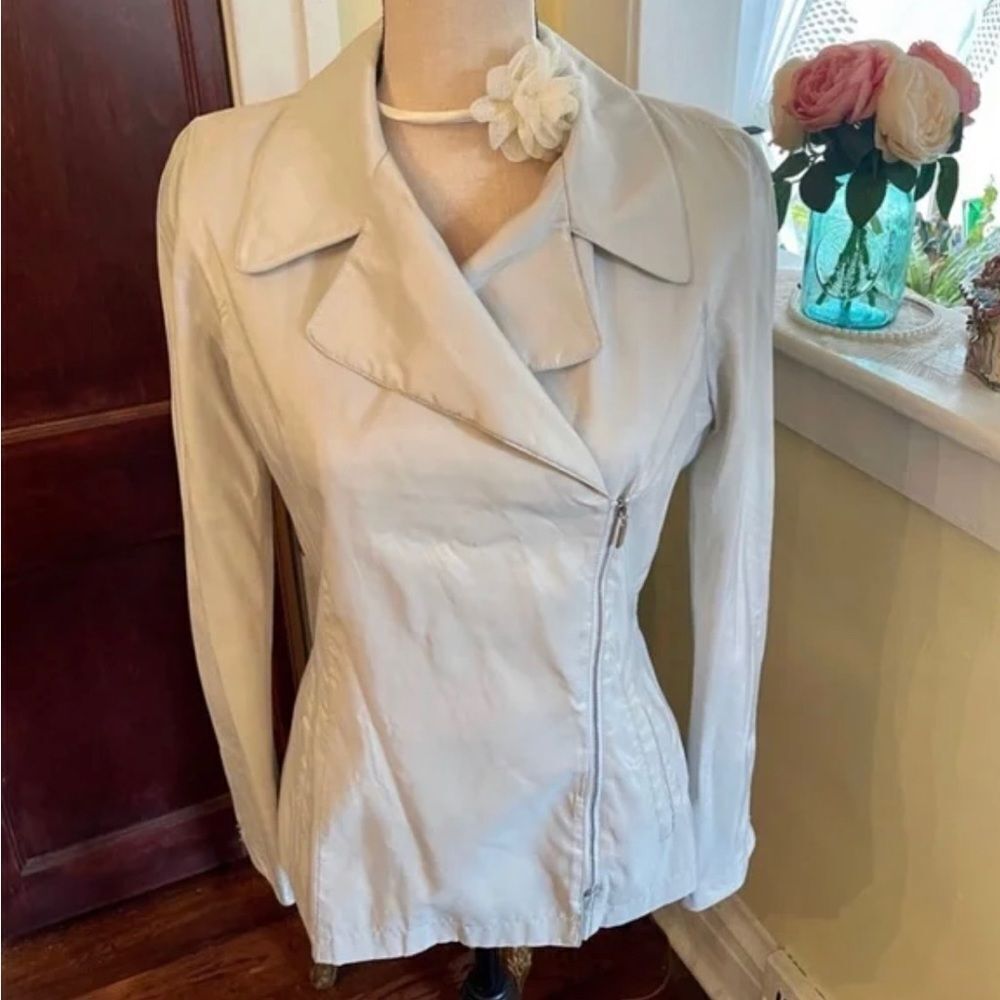 SPORTMAX *Italy* DOVE GREY LINED MOTO JACKET SZ 8 EUC